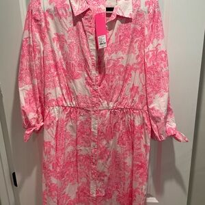 Lilly Pulitzer Pink and White Tropical Print Shirt Dress